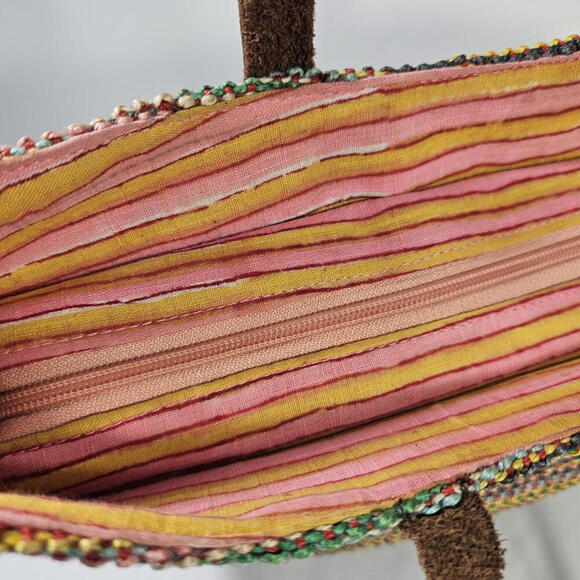 Fabindia Multi Colored Jute And Leather Tote Shoulder Bag Purse - Picture 6 of 11